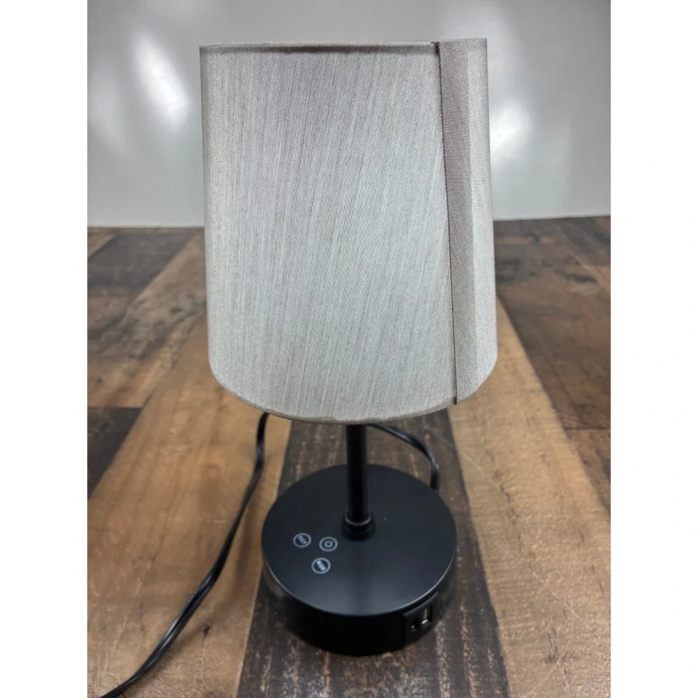 Modern RGB Touch Table Lamp with USB‎ C+A Charging Ports Grey Shade Black Base